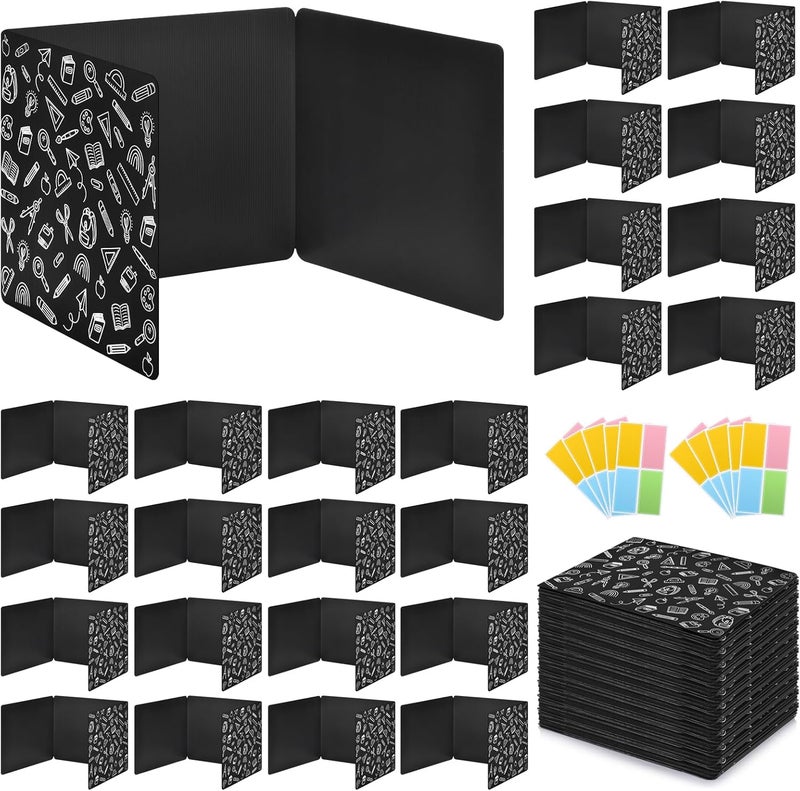 Bcabo 24 Pack Black Printing Privacy Floders for Student Desks - Durable Plastic Erasable - Testing Dividers for Classroom - Easy Clean Privacy Shields for Student - Includes Extra Labels - Image 1